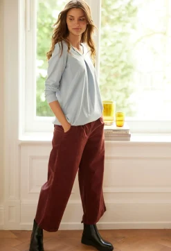 Mujer bonprix bonprix Pantalón ancho de pana elástica con cintura cómoda high waist, largo 7/8