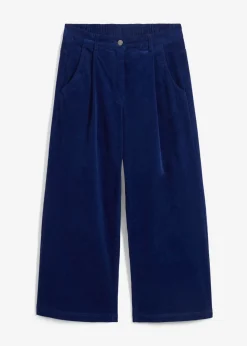 bonprix bonprix Pantalones>Pantalón ancho de pana elástica con cintura cómoda high waist, largo 7/8 Azul oxford