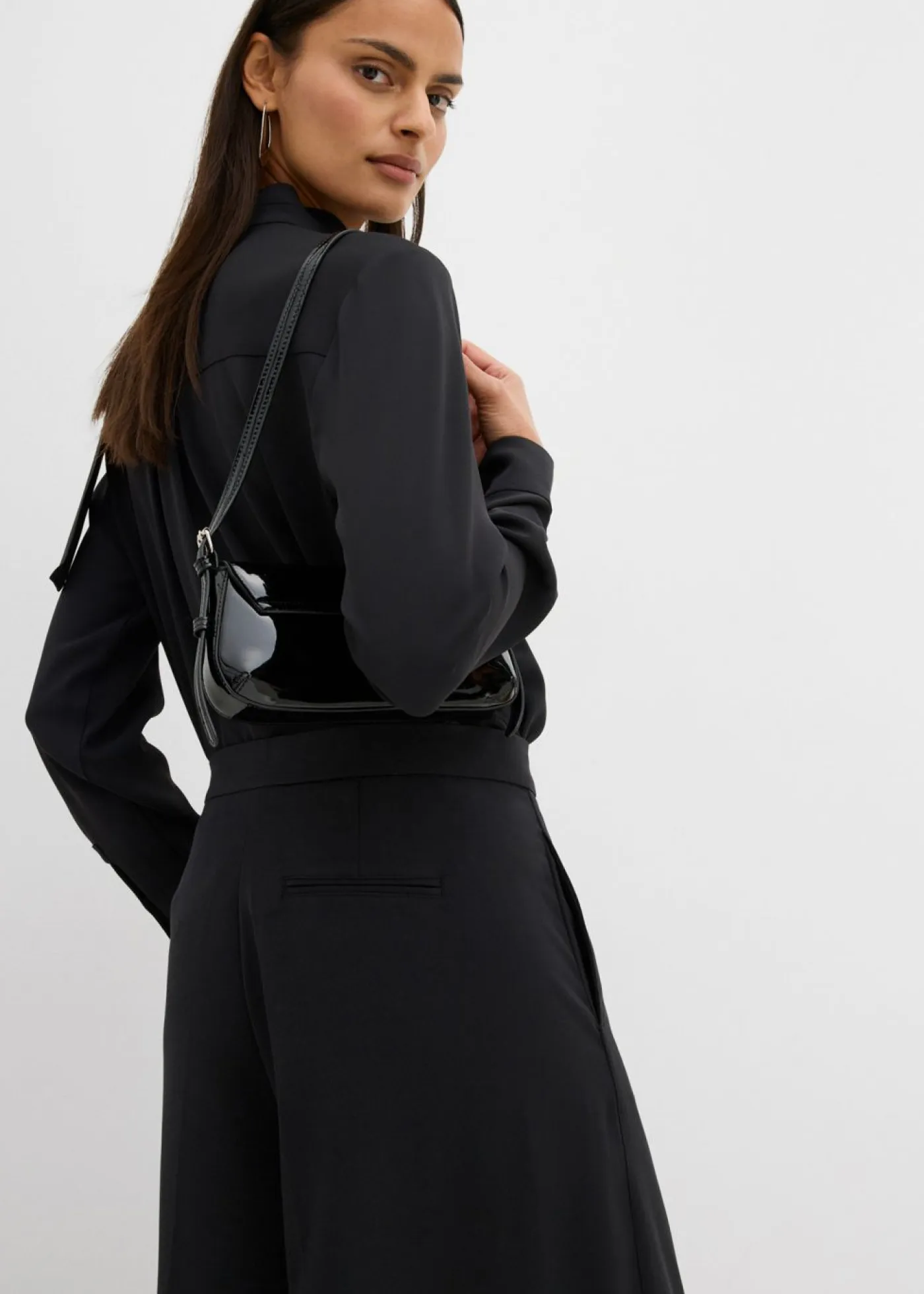 bonprix bonprix Esenciales|Pantalones>Pantalón ancho y fluido con cinturilla cómoda Negro