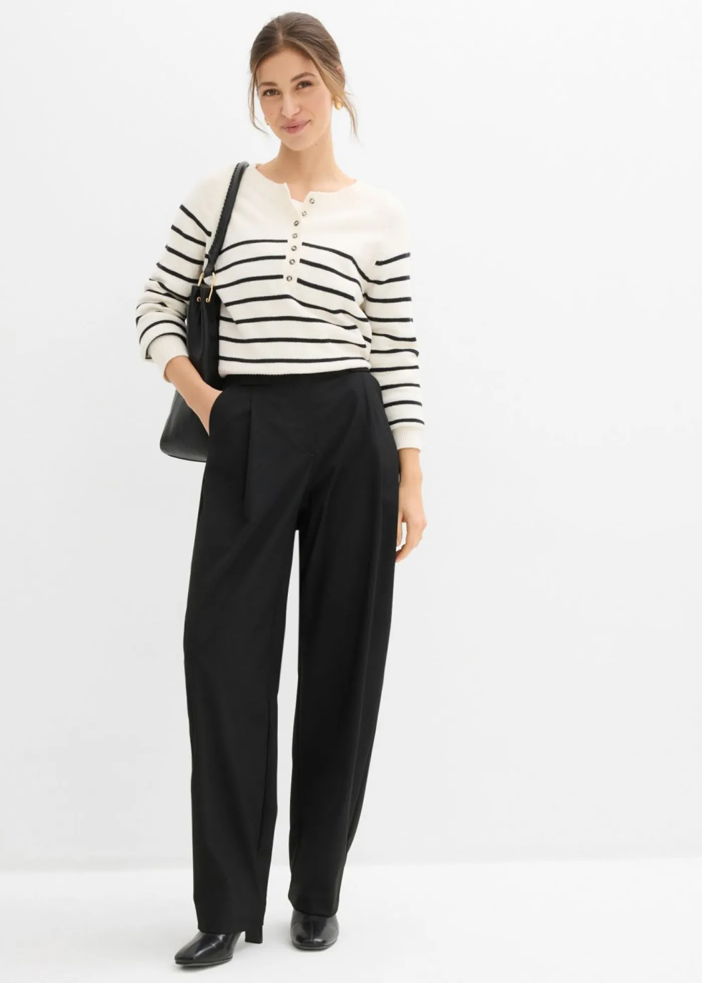 bonprix bonprix Esenciales|Pantalones>Pantalón barrel con cintura alta Negro