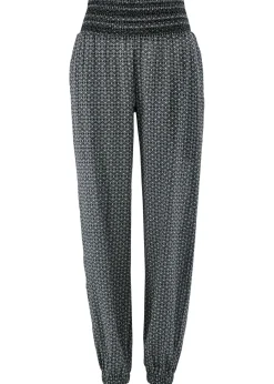 bonprix bonprix Pantalones>Pantalón bombacho arrugado Negro-blanco con estampado gráfico