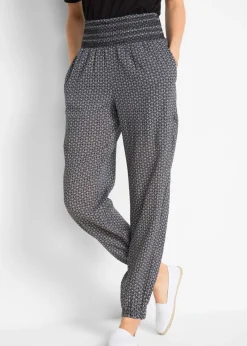 bonprix bonprix Pantalones>Pantalón bombacho arrugado Negro-blanco con estampado gráfico