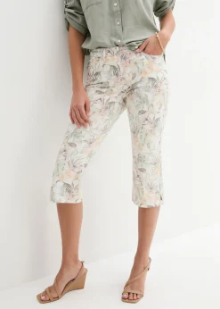 bonprix bonprix Pantalones>Pantalón capri Blanco-verde oliva estampado