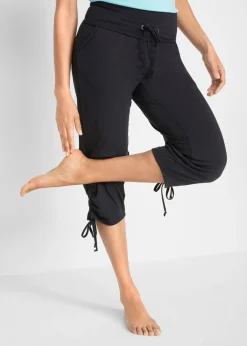 bonprix bonprix Ropa Deportiva|Pantalones>Pantalón capri de mezcla de viscosa con fruncido Negro