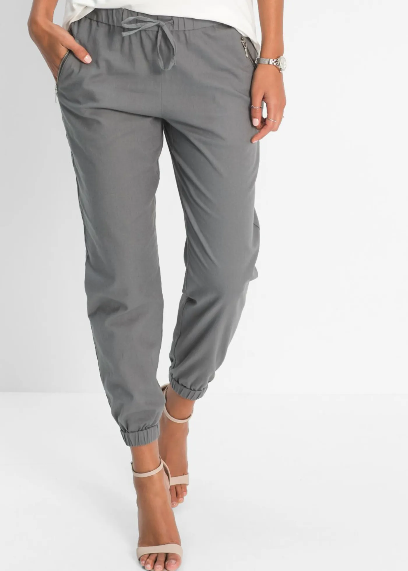bonprix bonprix Pantalones|Novedades>Pantalón capri de mezcla ligera de lino Gris-plateado