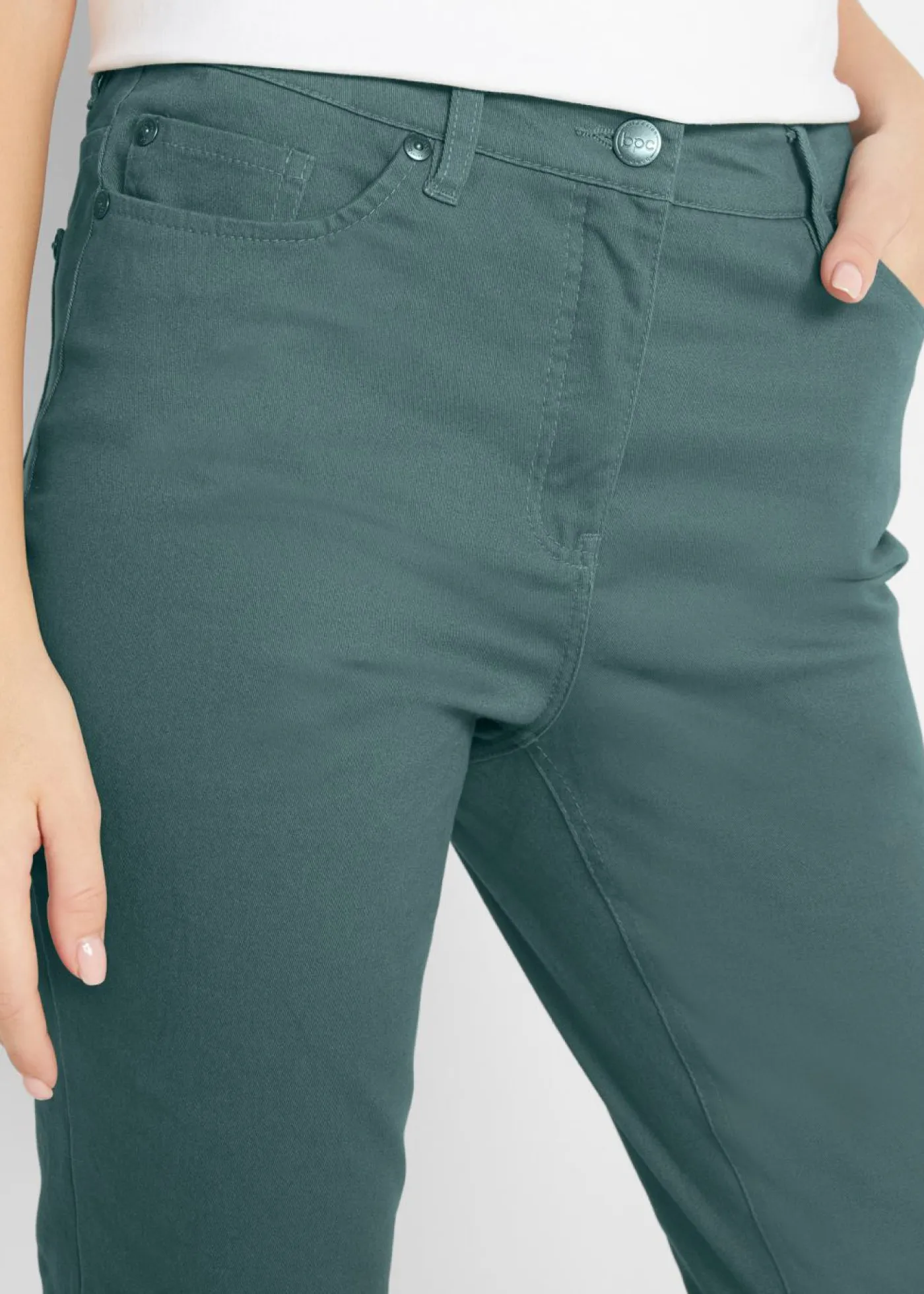 bonprix bonprix Pantalones|Novedades>Pantalón capri de tiro alto Verde eucalipto