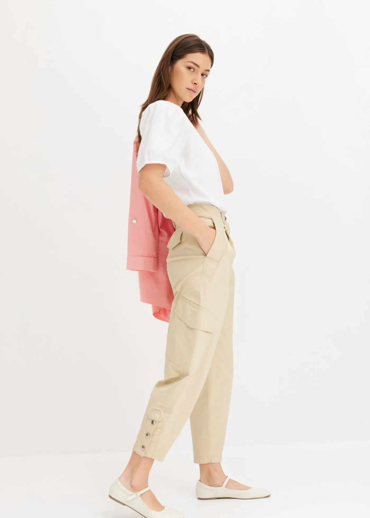 bonprix bonprix Pantalones|Novedades>Pantalón cargo de algodón elástico Malva