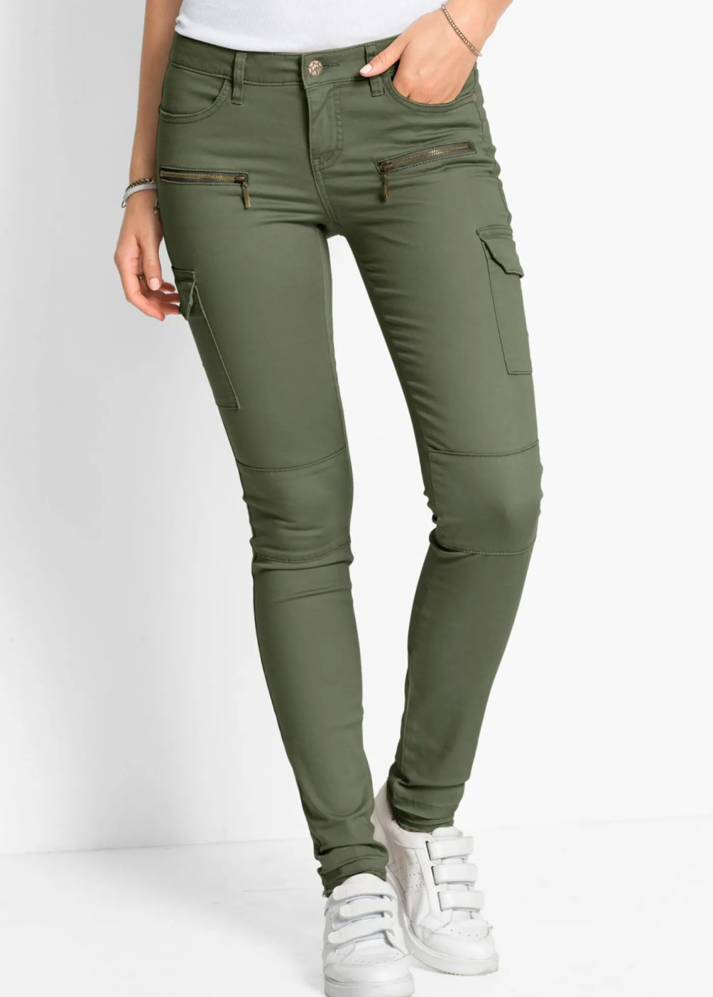 Mujer bonprix bonprix Pantalón cargo en mezcla de algodón elástico