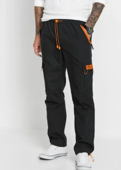 bonprix bonprix Pantalones>Pantalón cargo, sin cierre, relaxed fit, straight Negro/naranja