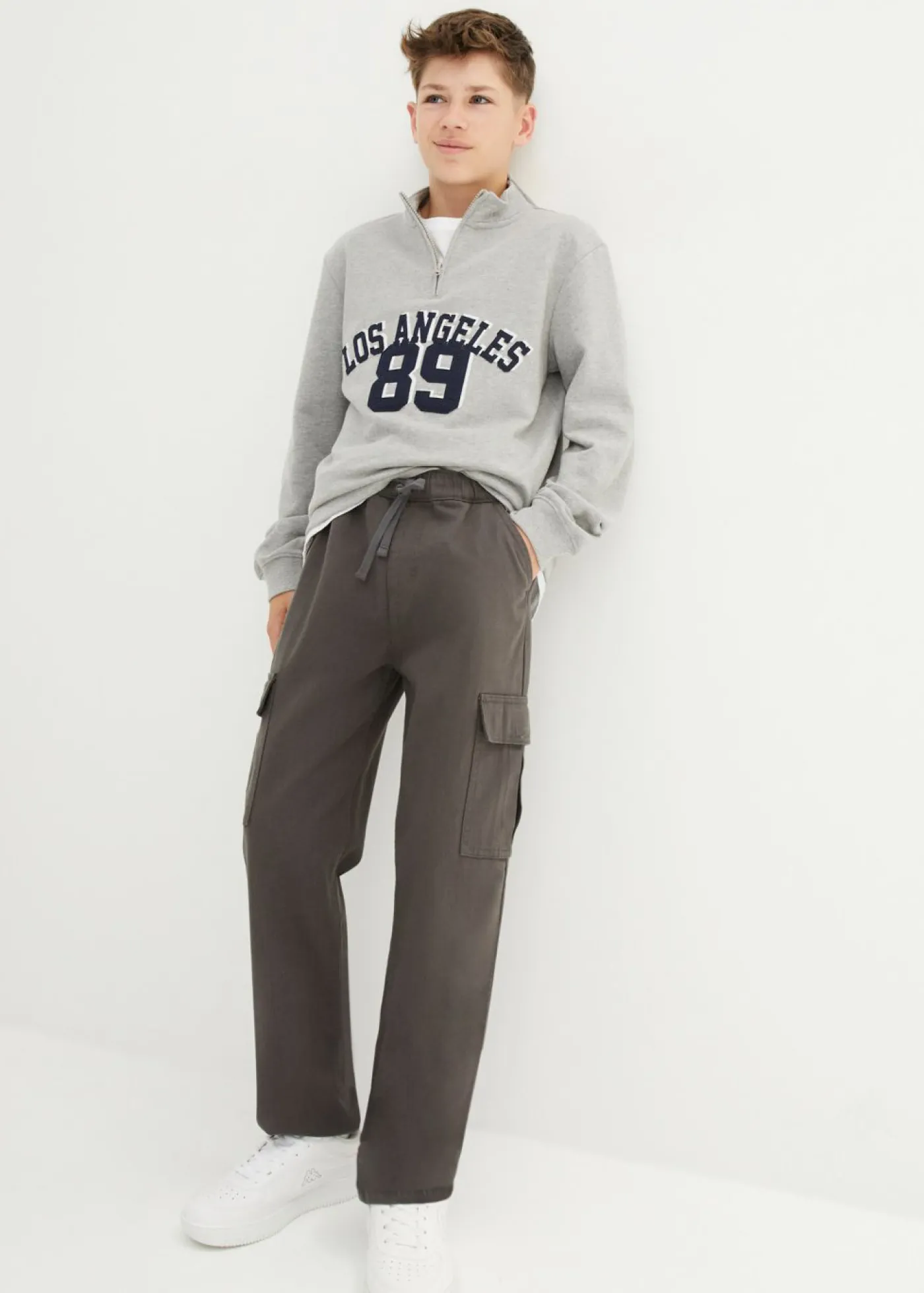 Niños bonprix bonprix Pantalón cargo sin cierre, de algodón puro, loose fit, straight