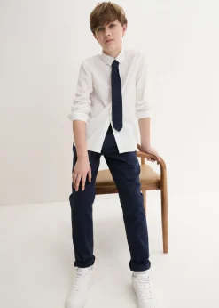 bonprix bonprix Ropa 9 A 16 Años·Pantalones|Ropa 9 A 16 Años·Conjuntos Y Camisas>Pantalón chino, camisa de manga larga y corbata (conjunto de 3 piezas) Azul marino-blanco