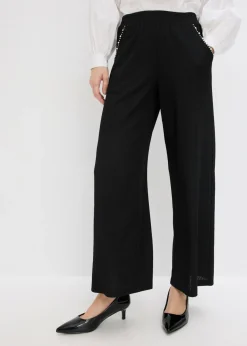 bonprix bonprix Pantalones>Pantalón con aplicaciones de perlas de punto estructurado Negro