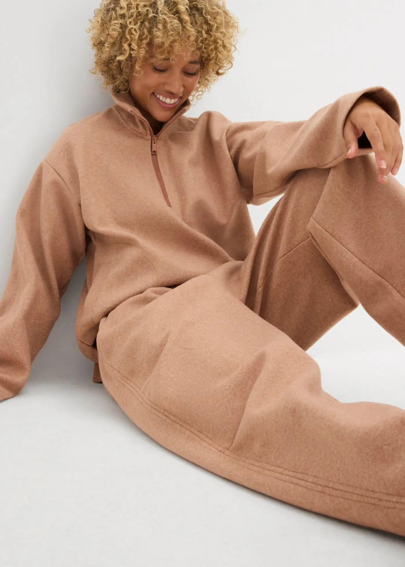 bonprix bonprix Pantalones>Pantalón con aspecto de lana y corte barrel marrón moteado