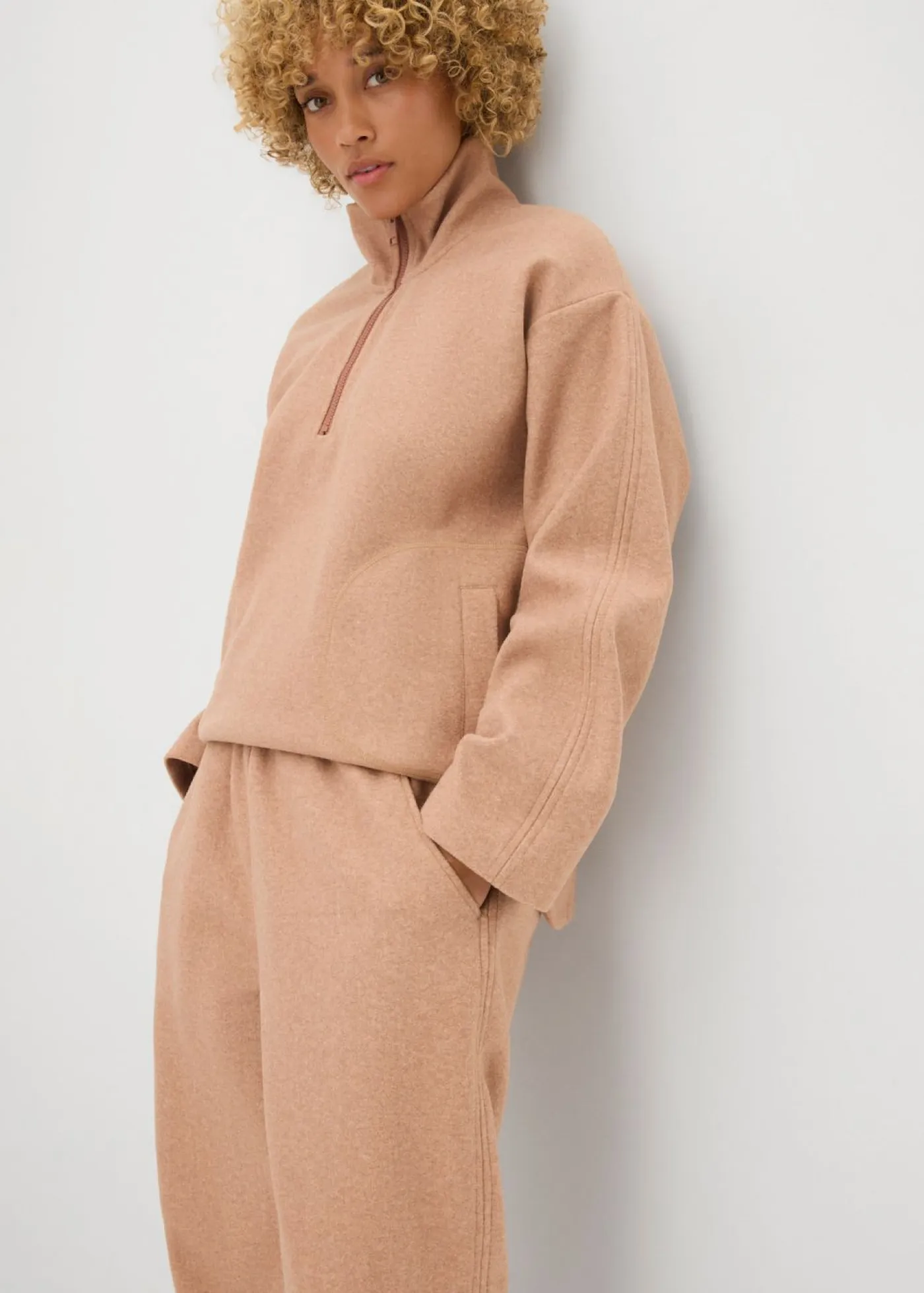 bonprix bonprix Pantalones>Pantalón con aspecto de lana y corte barrel marrón moteado