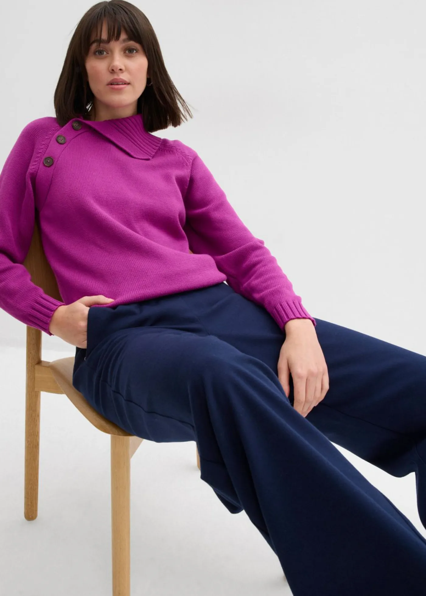 Mujer bonprix bonprix Pantalón con aspecto de lana y cinturilla cómoda