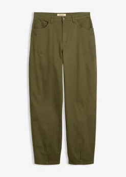 bonprix bonprix Pantalones|Novedades>Pantalón con cinturilla cómoda y corte barrel Verde oliva oscuro