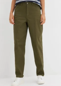 bonprix bonprix Pantalones|Novedades>Pantalón con cinturilla cómoda y corte barrel Verde oliva oscuro