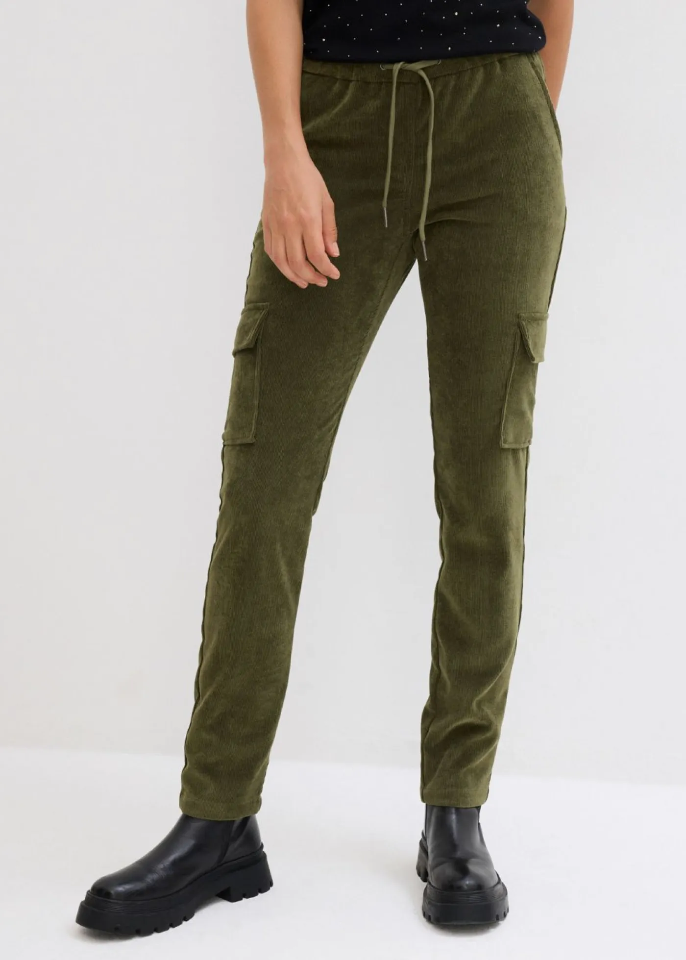 bonprix bonprix Pantalones>Pantalón con cinturilla elástica Verde oliva oscuro