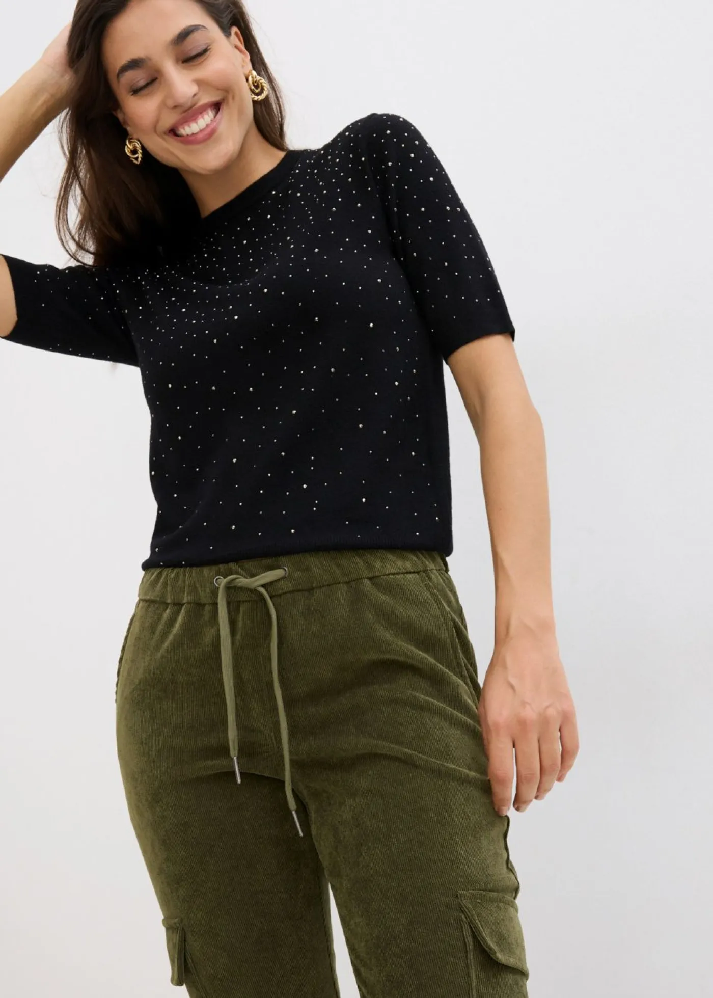 bonprix bonprix Pantalones>Pantalón con cinturilla elástica Verde oliva oscuro