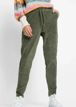 bonprix bonprix Pantalones>Pantalón con cinturilla elástica y aspecto de pana Verde oliva