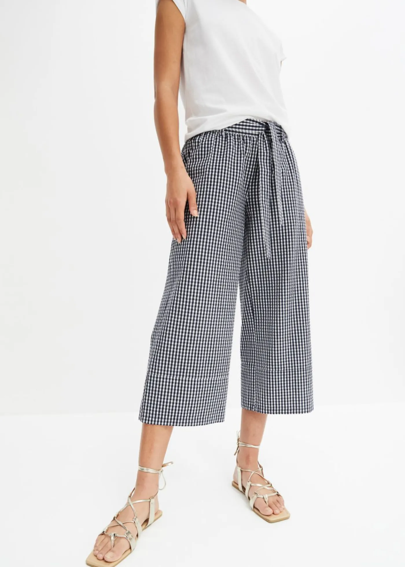 bonprix bonprix Pantalones>Pantalón con estampado de cuadros vichy azul marino-blanco lana a cuadros