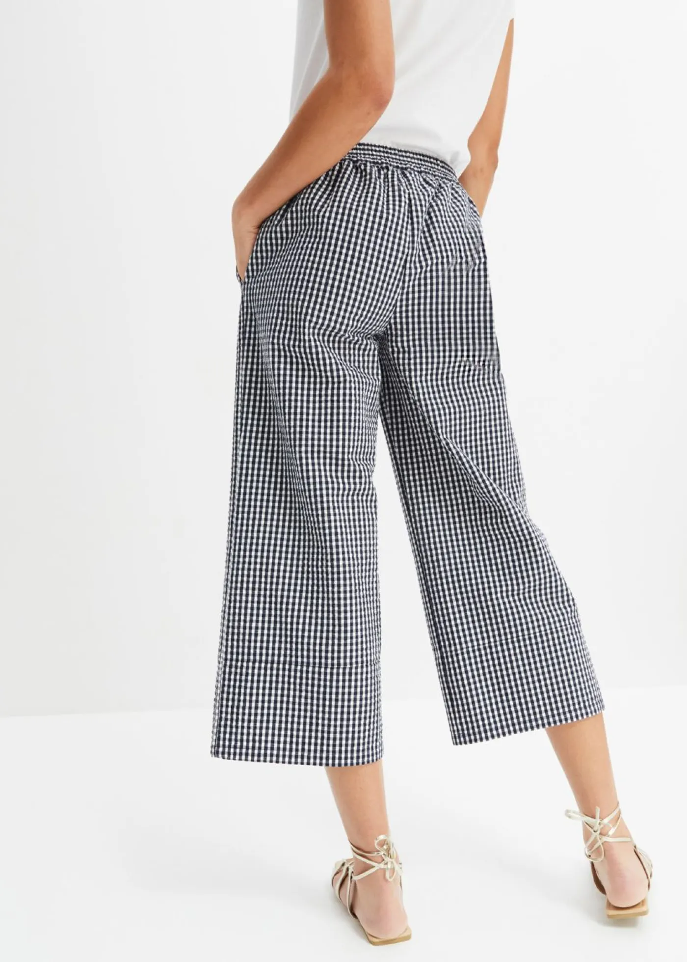 bonprix bonprix Pantalones>Pantalón con estampado de cuadros vichy azul marino-blanco lana a cuadros