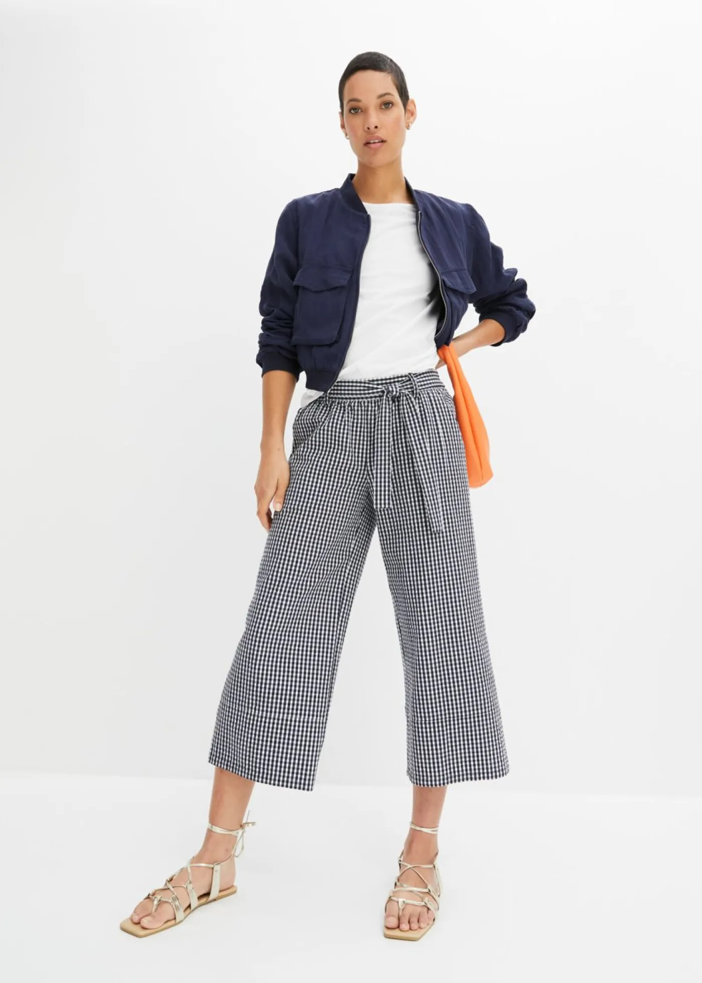 bonprix bonprix Pantalones>Pantalón con estampado de cuadros vichy azul marino-blanco lana a cuadros