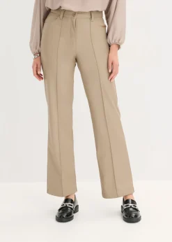 bonprix bonprix Pantalones>Pantalón con pernera recta de piel sintética con ribete Marrón grisáceo