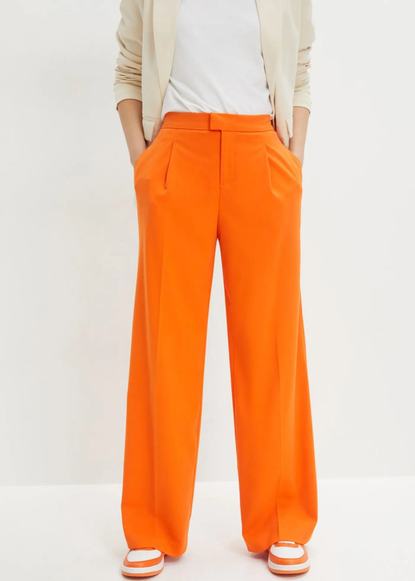 bonprix bonprix Pantalones>Pantalón con pinzas y cinturilla cómoda Naranja cálido