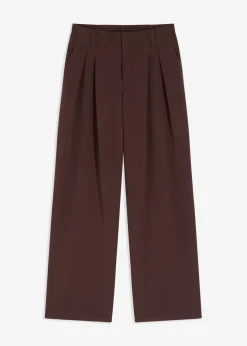 bonprix bonprix Pantalones>Pantalón con pinzas y cinturilla cómoda Marrón oscuro