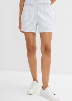 bonprix bonprix Shorts|Pantalones>Pantalón corto a rayas de algodón puro azul pálido-blanco con rayas