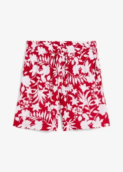 bonprix bonprix Shorts|Pantalones>Pantalón corto ancho de viscosa con cómoda cinturilla alta Rojo cayena/blanco de flores