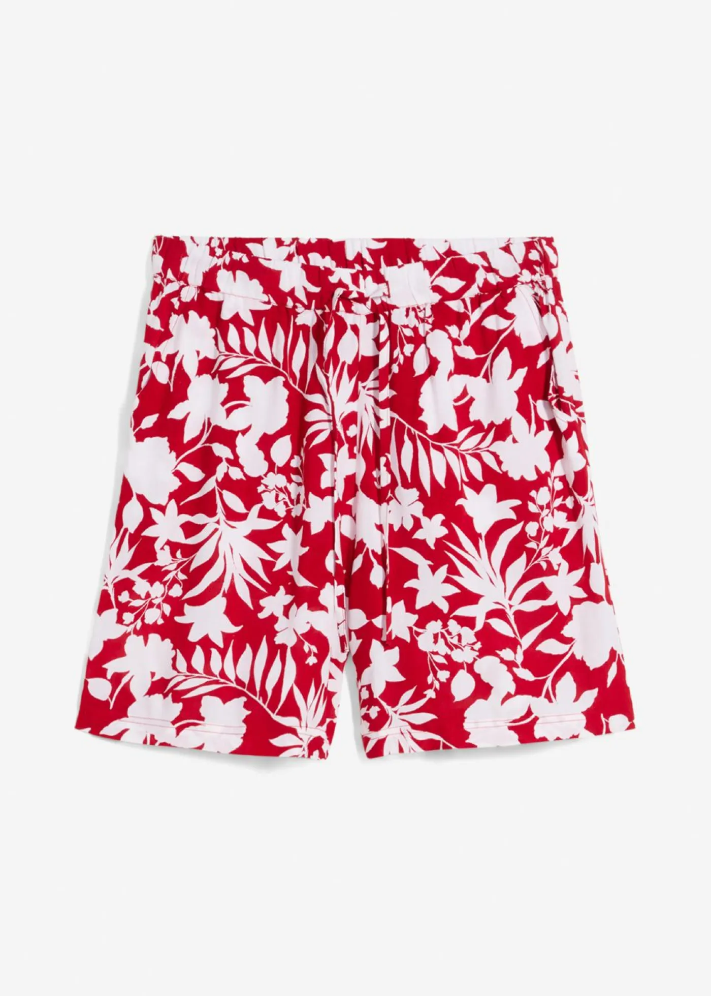 bonprix bonprix Shorts|Pantalones>Pantalón corto ancho de viscosa con cómoda cinturilla alta Rojo cayena/blanco de flores
