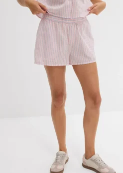 bonprix bonprix Shorts|Pantalones>Pantalón corto de algodón puro rosa pastel-azul claro con rayas