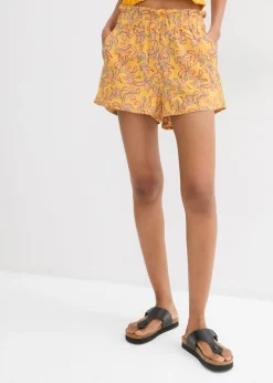 bonprix bonprix Shorts|Pantalones>Pantalón corto de mezcla de viscosa y algodón miel-mandarina mate con flores