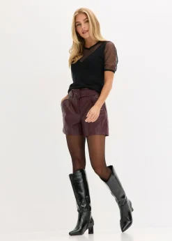 Mujer bonprix bonprix Pantalón corto de piel sintética con cinturón