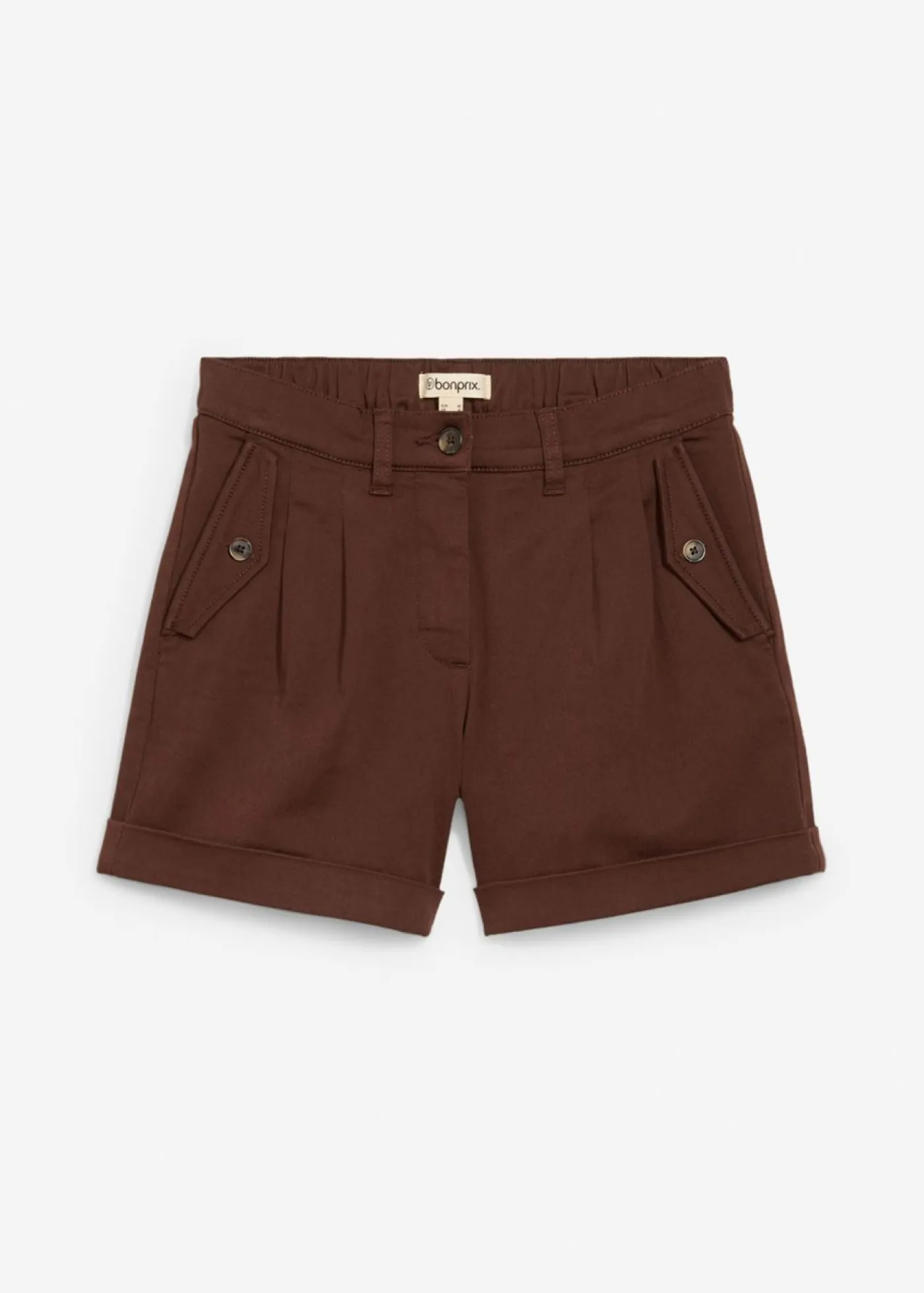 bonprix bonprix Shorts|Pantalones>Pantalón corto de sarga con talle alto Marrón tierra