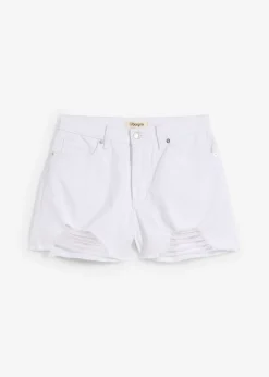 bonprix bonprix Shorts|Pantalones>Pantalón corto de sarga con talle alto Blanco