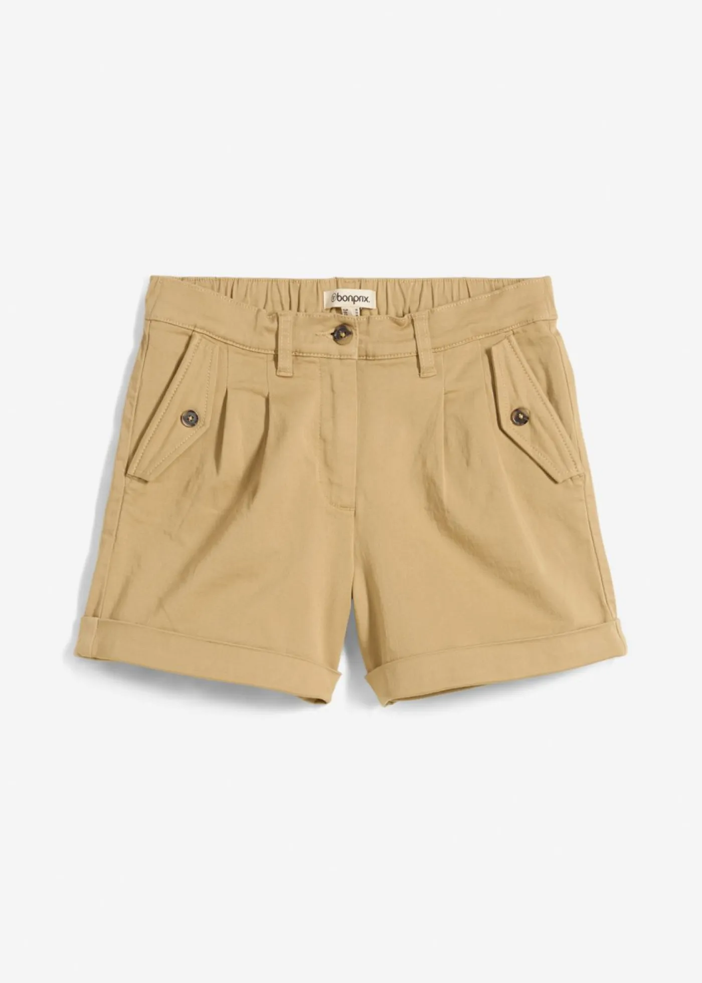 bonprix bonprix Shorts|Pantalones>Pantalón corto de sarga con talle alto Beige nuevo
