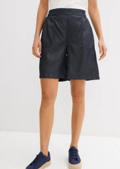 bonprix bonprix Shorts|Pantalones>Pantalón corto sin cierre con mezcla de lino transpirable Azul oscuro denim