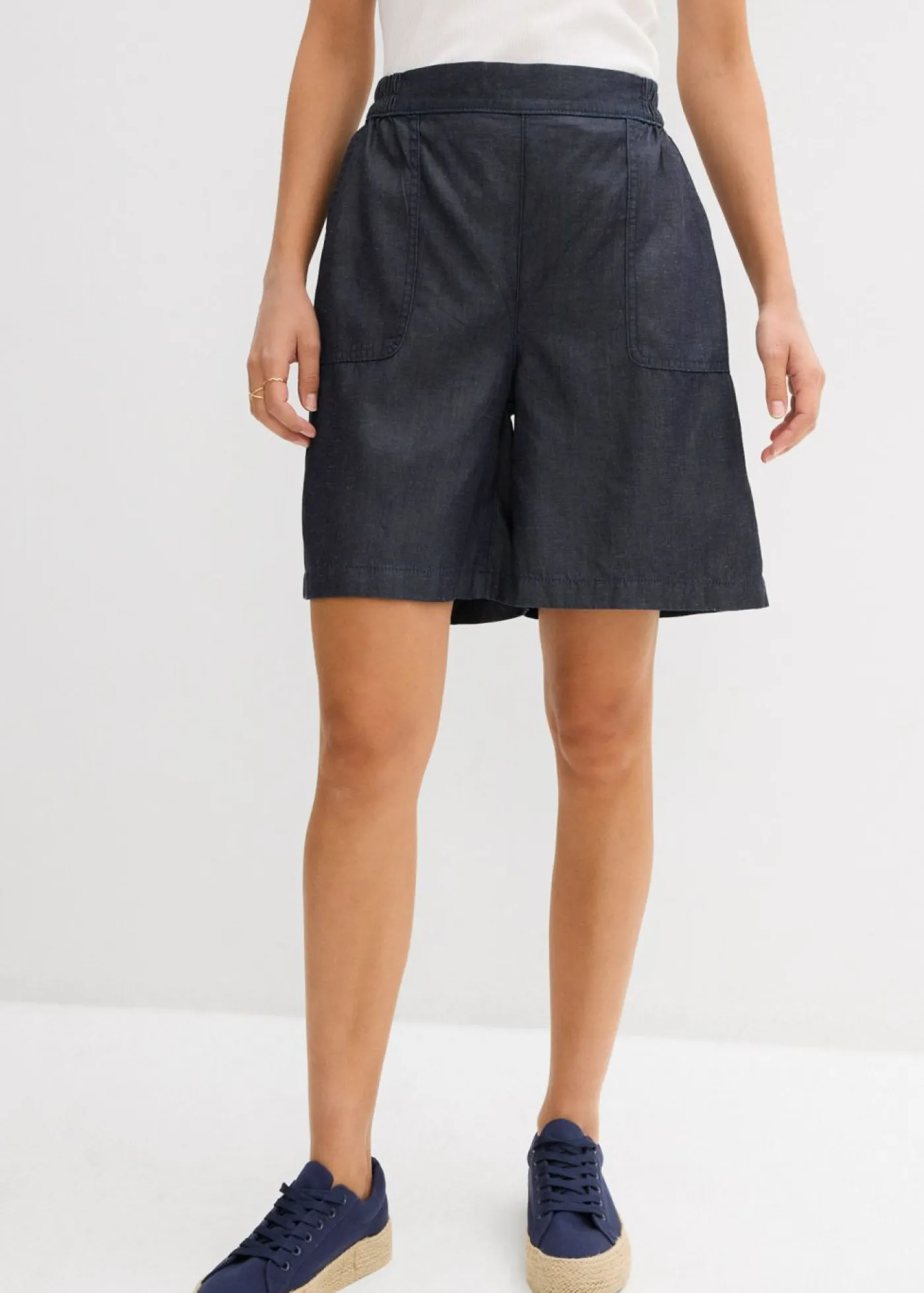 bonprix bonprix Shorts|Pantalones>Pantalón corto sin cierre con mezcla de lino transpirable Azul oscuro denim