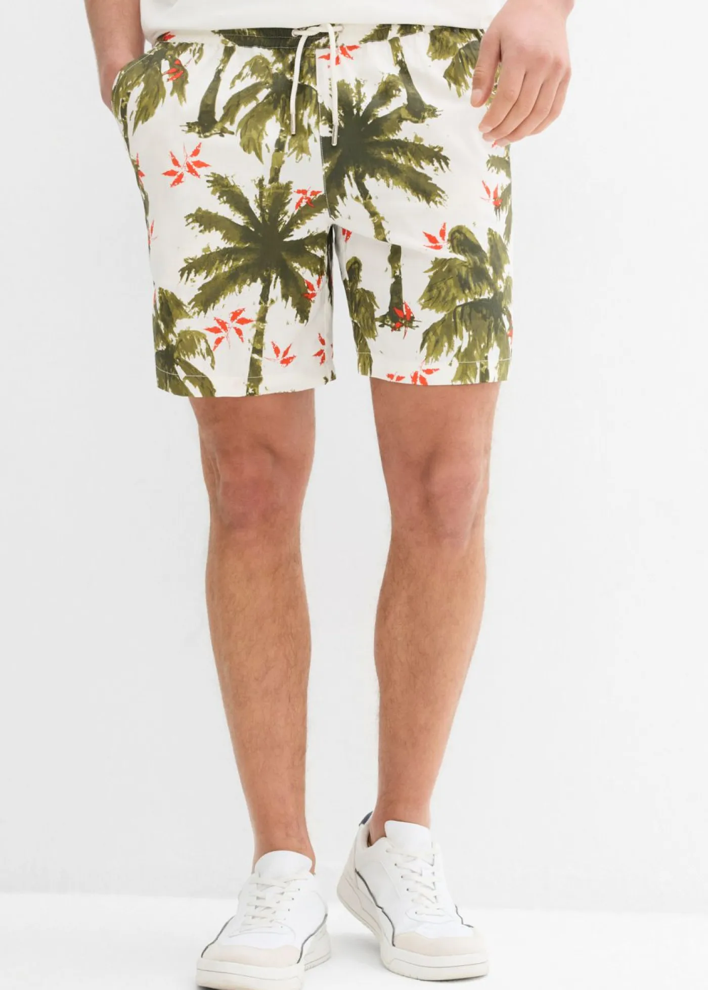 bonprix bonprix Ropa De Playa|Shorts>Pantalón corto sin cierre de viscosa con corte holgado blanco lana-verde oliva-verde oliva oscuro-verde oliva dorado-naranja