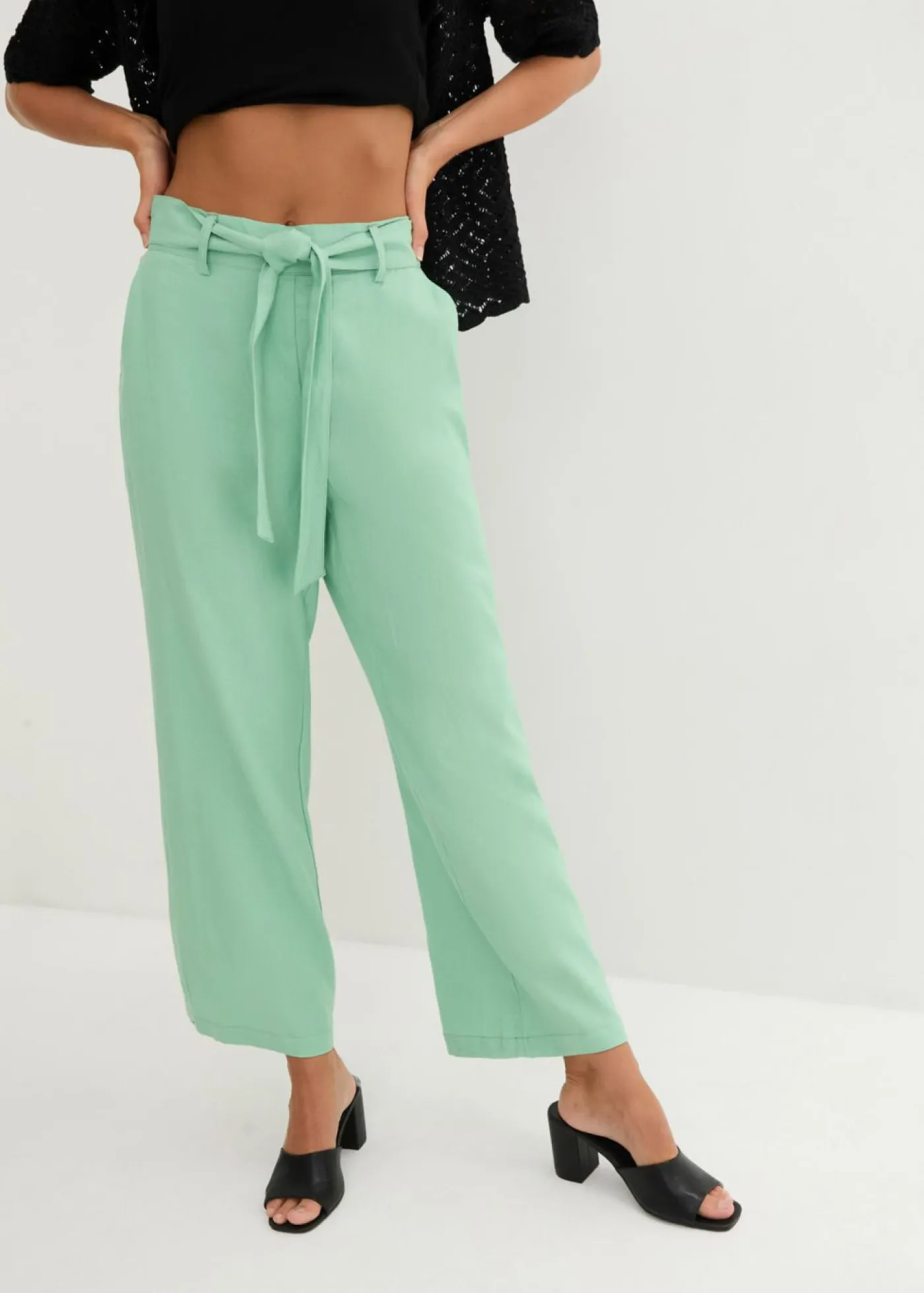 bonprix bonprix Pantalones>Pantalón culotte de mezcla de lino vaporosa Hierbabuena