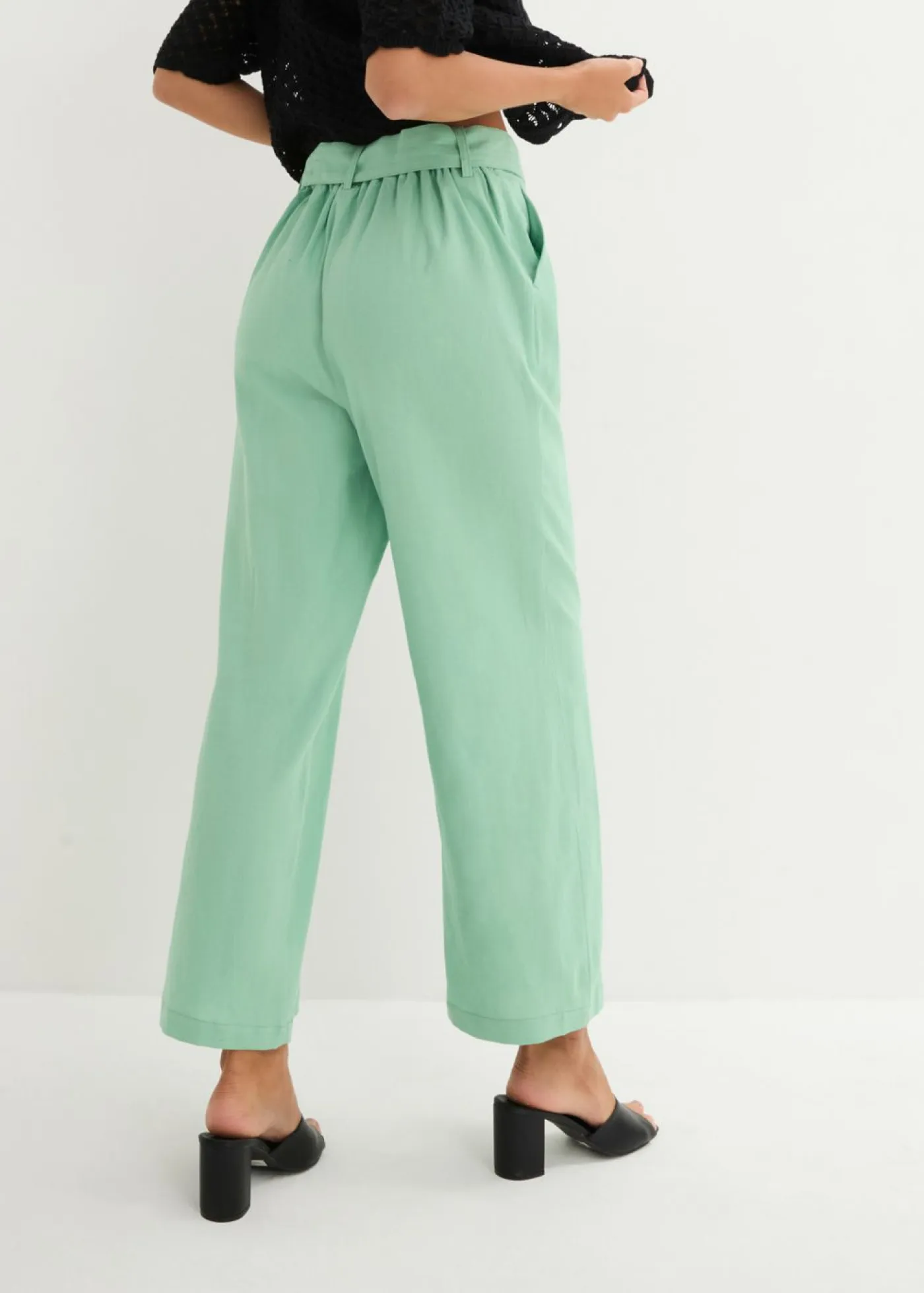 bonprix bonprix Pantalones>Pantalón culotte de mezcla de lino vaporosa Hierbabuena