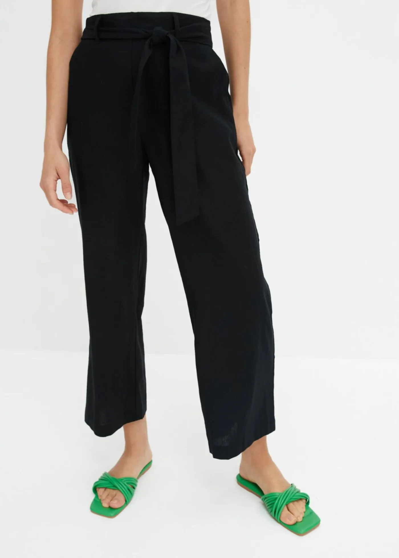 bonprix bonprix Pantalones>Pantalón culotte de mezcla de lino vaporosa Negro