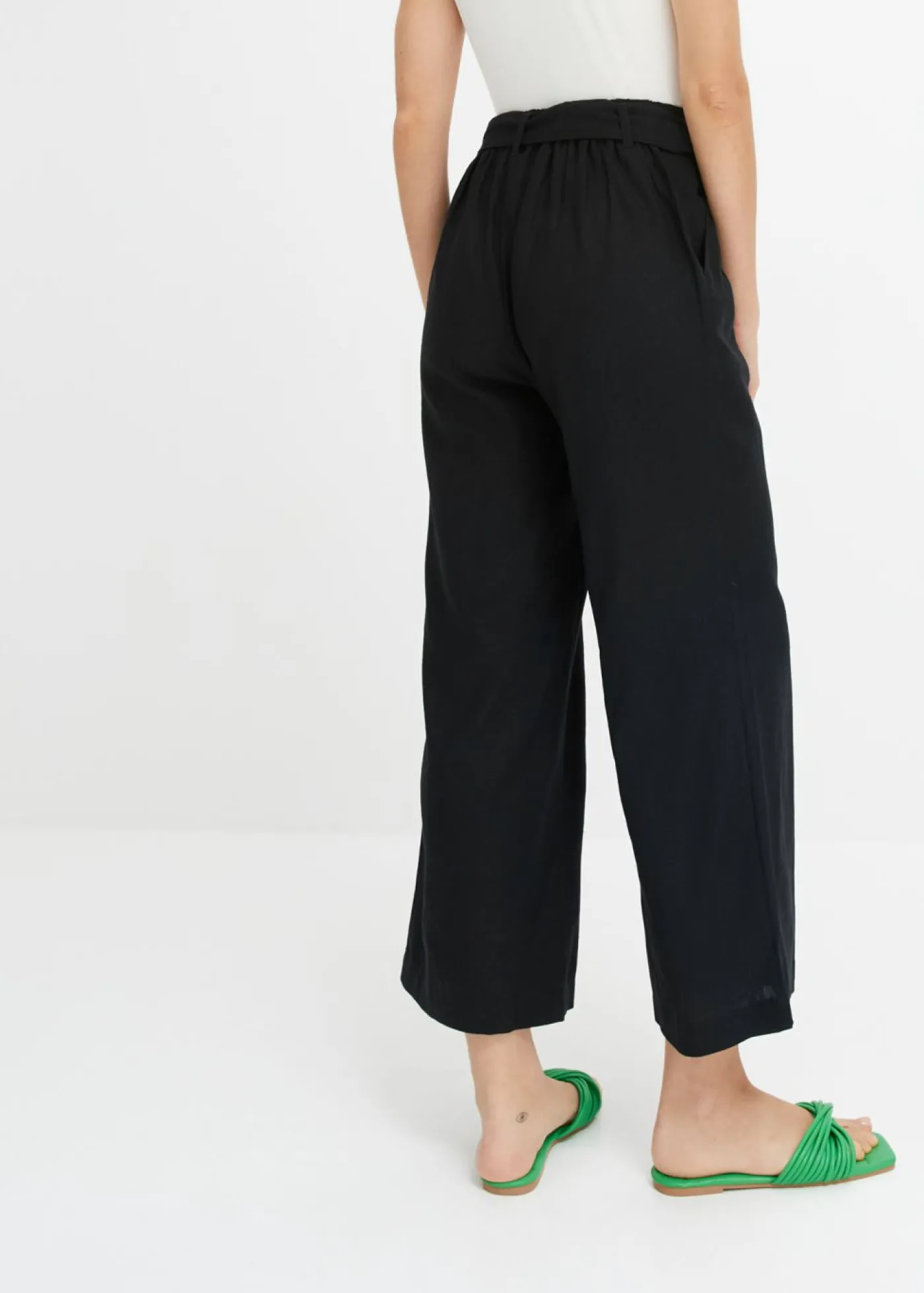 bonprix bonprix Pantalones>Pantalón culotte de mezcla de lino vaporosa Negro