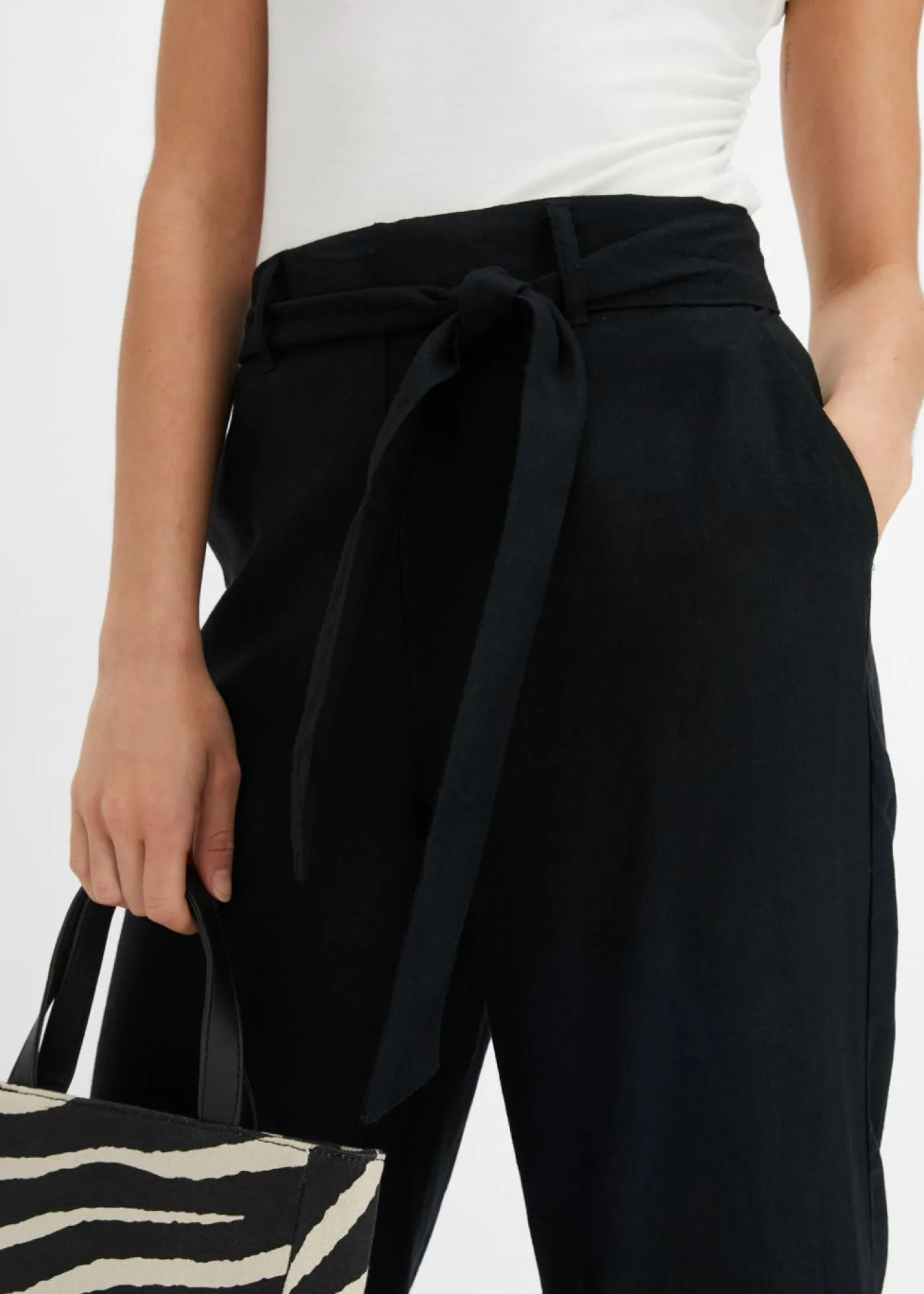 bonprix bonprix Pantalones>Pantalón culotte de mezcla de lino vaporosa Negro