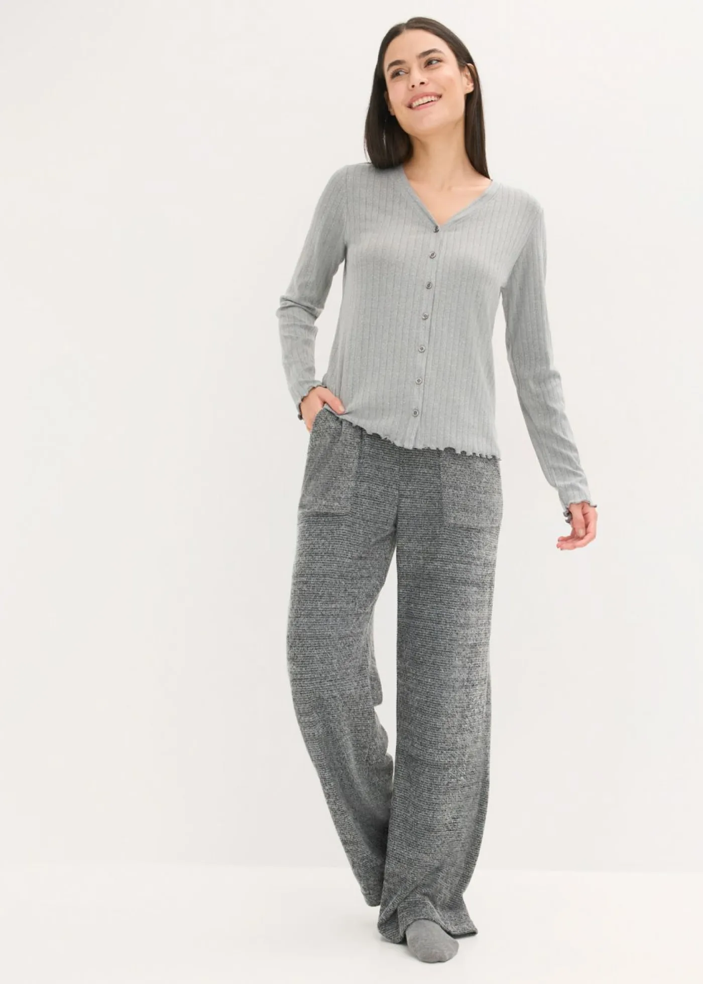 bonprix bonprix Homewear|Ropa Para Dormir>Pantalón de chenilla de suave gris jaspeado moteado