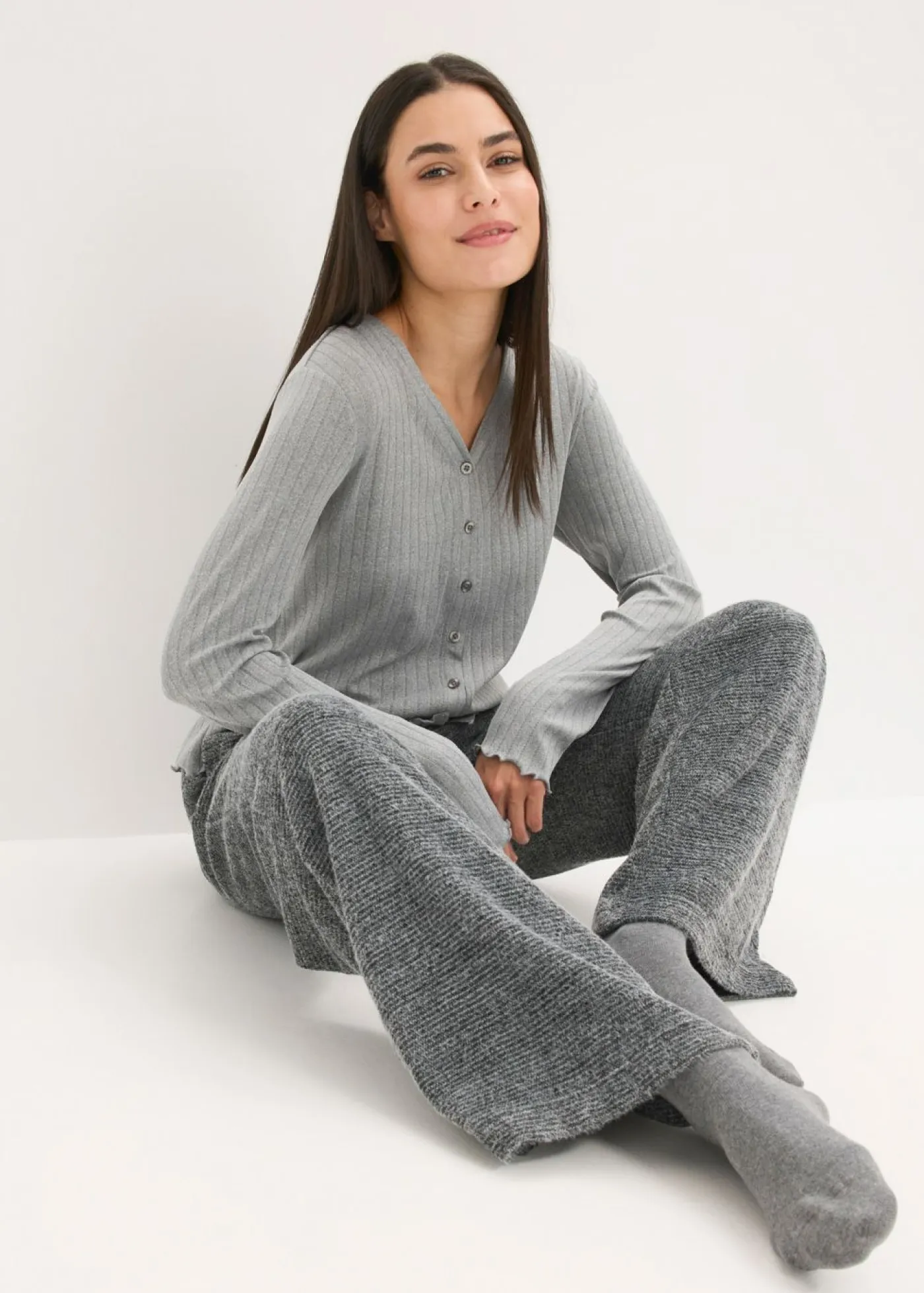 bonprix bonprix Homewear|Ropa Para Dormir>Pantalón de chenilla de suave gris jaspeado moteado