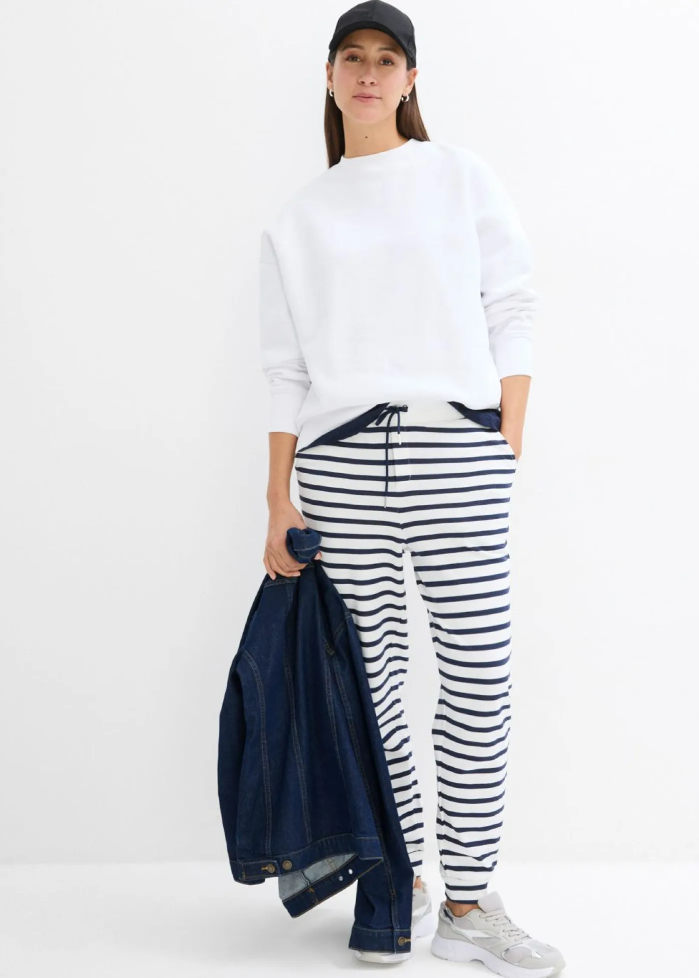 bonprix bonprix Básicos|Ropa Cómoda>Pantalón de chándal Blanco lana-azul marino con rayas